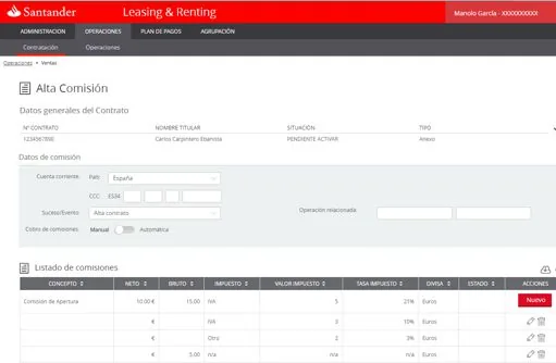 Interfaz de Leasing and Renting Oficina