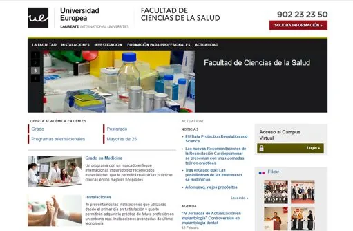 Web de la Facultad de Salud de la Universidad Europea